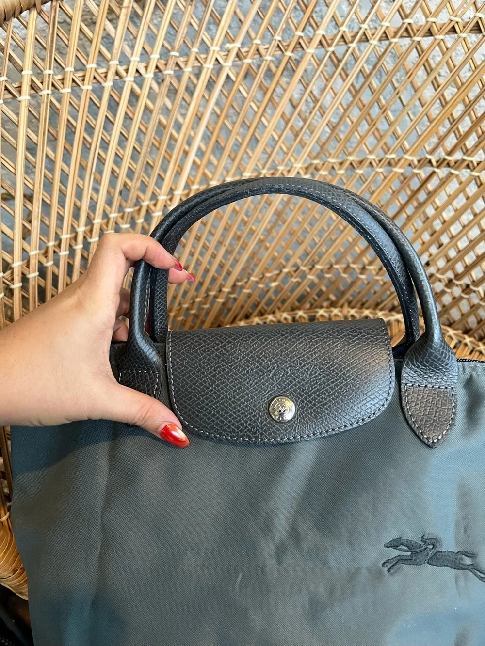 Longchamp Le Pliage Gray/Blue tote small